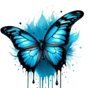 blue butterfly feather drip single drop of blood tattoo design idea