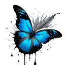 blue butterfly feather drip single drop of blood tattoo design idea
