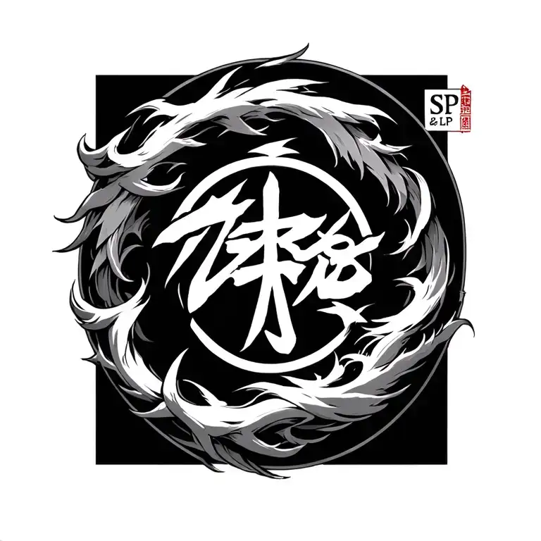 Leo star sign with incorporated Japanese kanji for SP & LP tattoo design idea