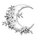 Moon with Jasmine flowers A crescent moon with simple jasmine flowers curling around  tattoo design idea