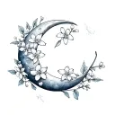 Moon with Jasmine flowers A crescent moon with simple jasmine flowers curling around  tattoo design idea