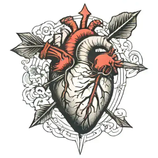 an anatomical drawing of the human heart with a arrow through the right and left atriums  tattoo design idea
