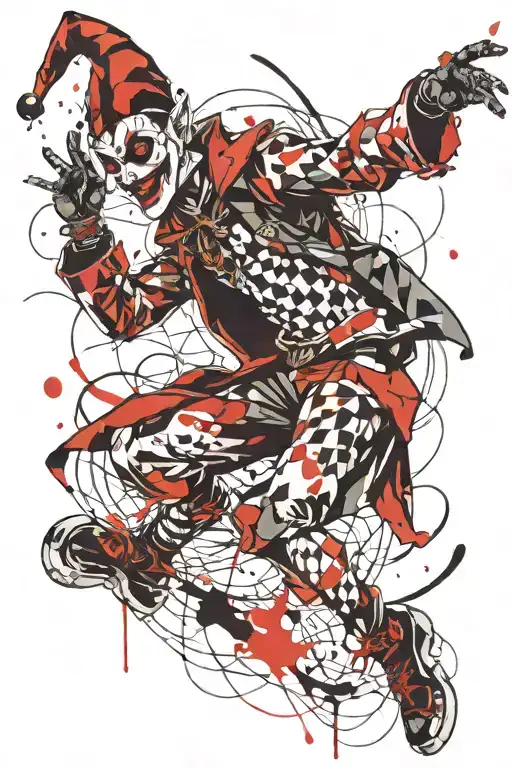 dancing and smiling jester tattoo design idea