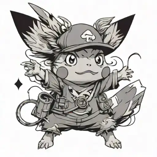 pikachu dressed as luffy tattoo design idea
