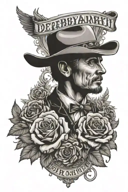 generate an image of a western memorial tattoo with the name of Derby Gearhart on it with a birth year of 08/28/06 and d tattoo design idea