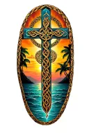 Celtic cross tree of life beach sunset tattoo design idea