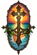 Celtic cross tree of life beach sunset tattoo design idea