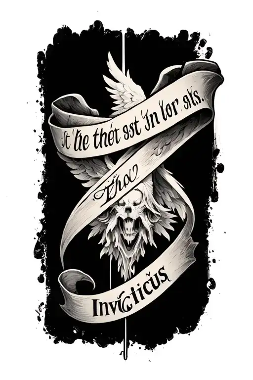Invictus quote forearm sleeve featuring elements tattoo design idea