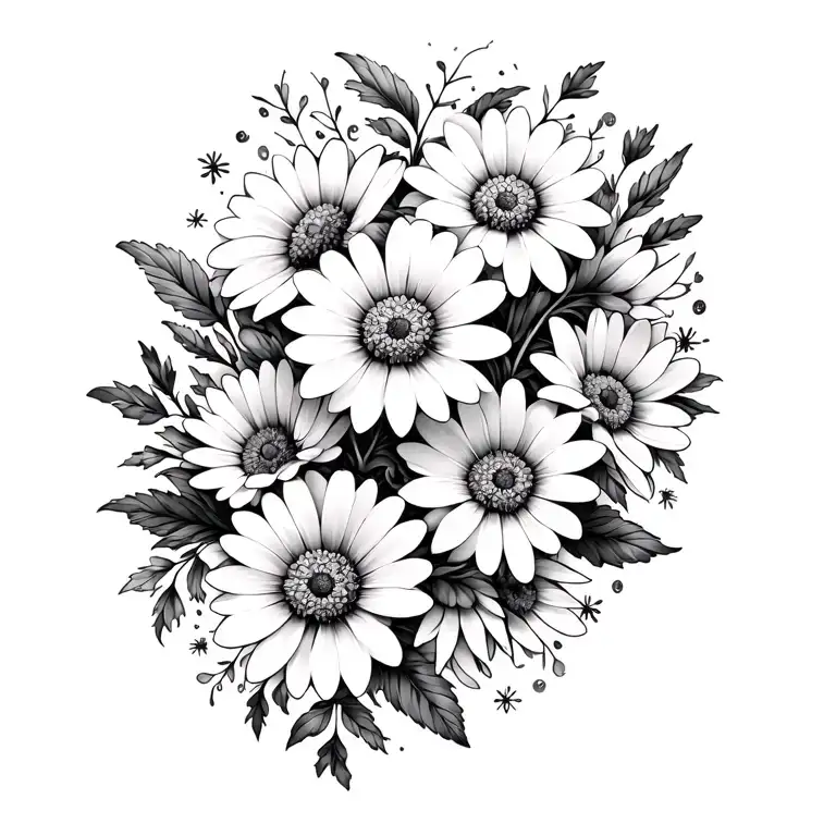 half sleeve shoulder floral with daisy's and cosmos feminjne tattoo design idea
