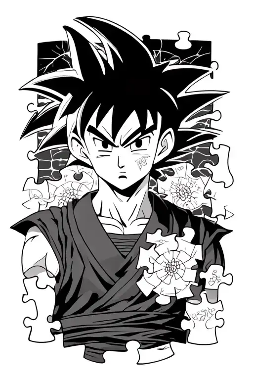 goku aura and autism puzzle pieces arranged tattoo design idea