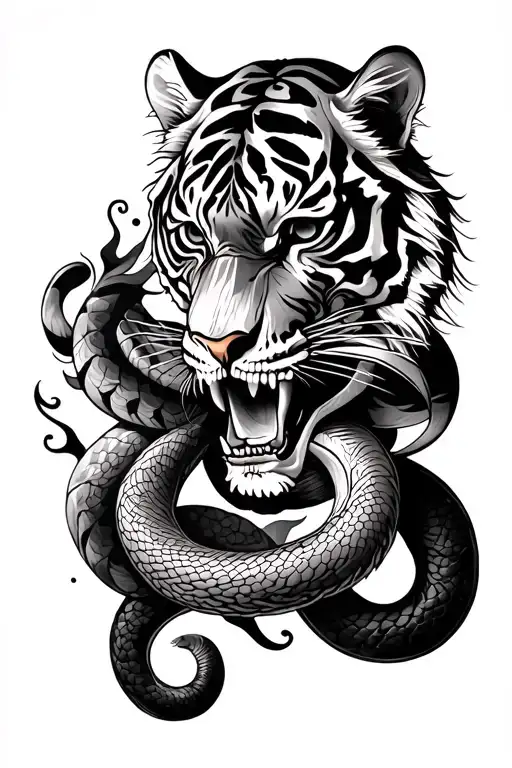 irezumi style with a skeleton snake and a tiger tattoo design idea