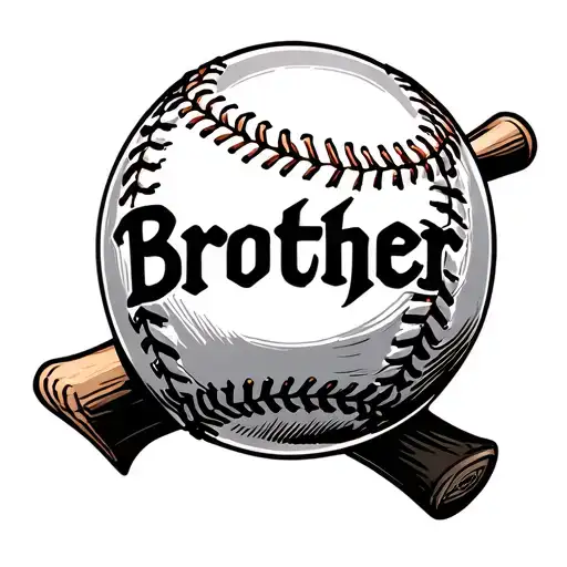 baseball with the word brother stiched into the seams no bat  tattoo design idea