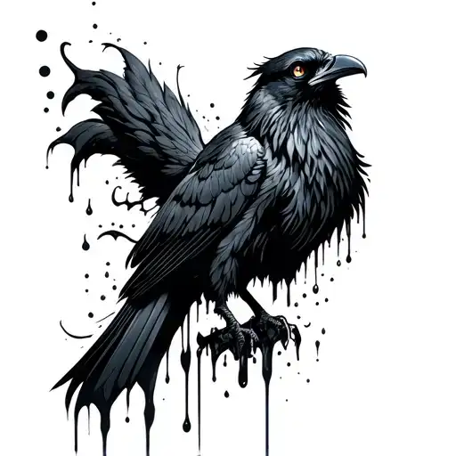 black oil spill tattoo coming out of a three eyed raven tail tattoo design idea