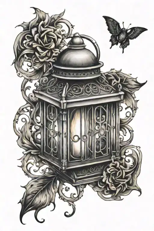 gothic lantern with flame tattoo design idea