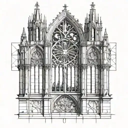 Gothic cathedral stained glass window incorporating elements tattoo design idea