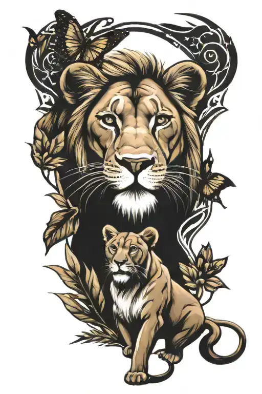 lioness and lion butterflies   tattoo design idea