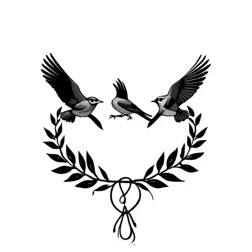 2 sparrows flying and tying a laurel wreath around neck tattoo design idea