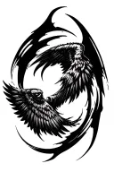 High contrast brush-like strokes dark aesthetic surrealist gothic blackwork wings ornamental abstract sigilism tattoo design idea