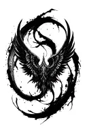 High contrast brush-like strokes dark aesthetic surrealist gothic blackwork wings ornamental abstract sigilism tattoo design idea