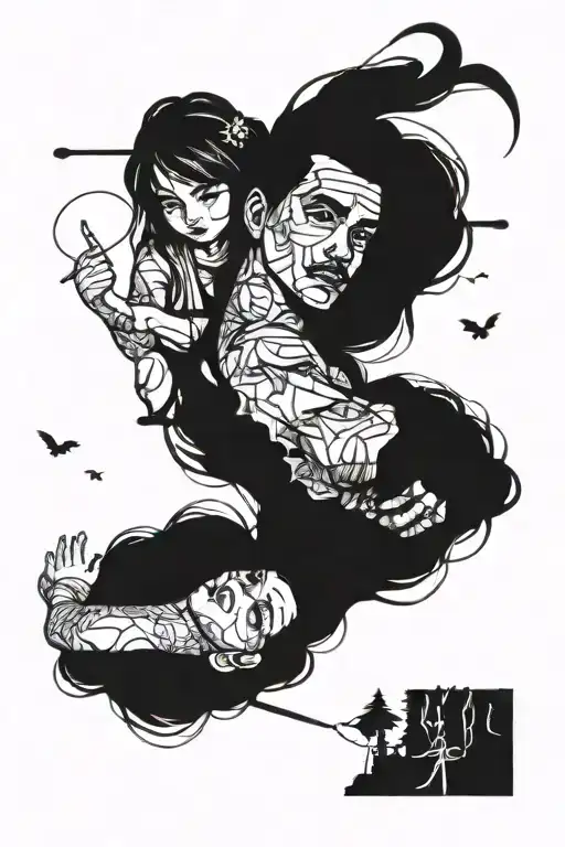 father and 2 daughters tattoo design idea