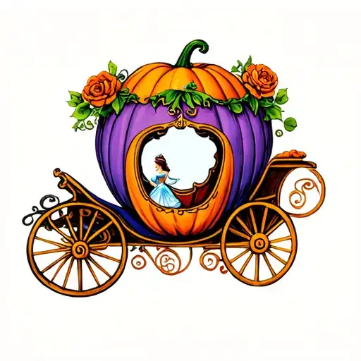 pumpkin carriage Cinderella in color tattoo design idea