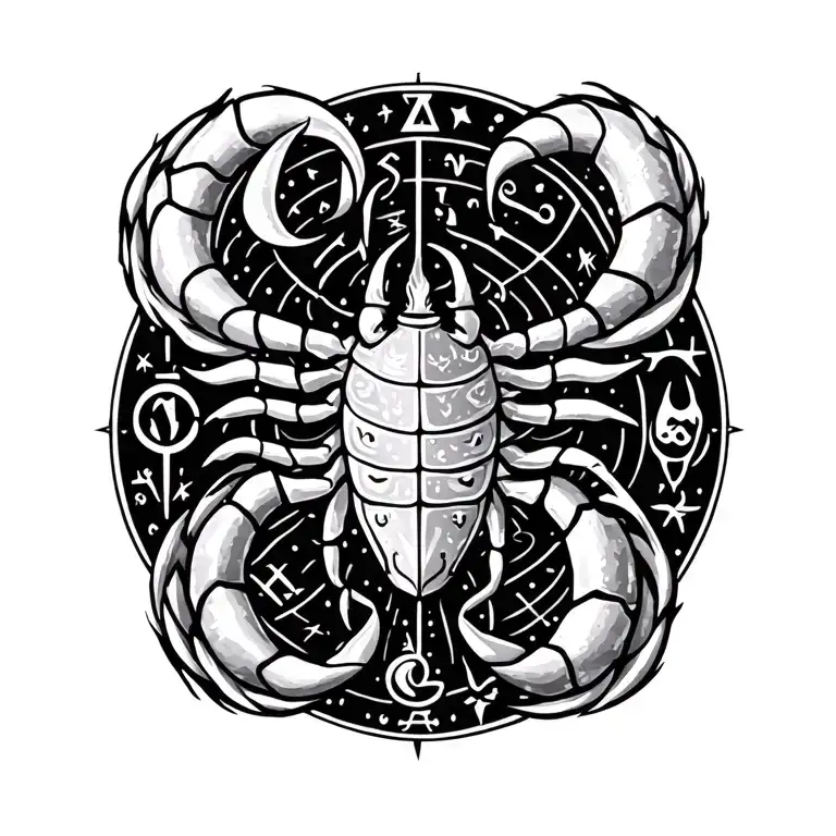 zodiac symbols intertwined Scorpio, Aquarius, Leo, gemini tattoo design idea