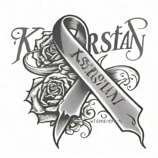 the name Kristin with a cancer ribbon above it  tattoo design idea