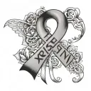 the name Kristin with a cancer ribbon above it  tattoo design idea