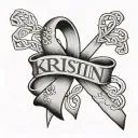 the name Kristin with a cancer ribbon above it  tattoo design idea