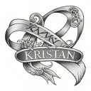 the name Kristin with a cancer ribbon above it  tattoo design idea