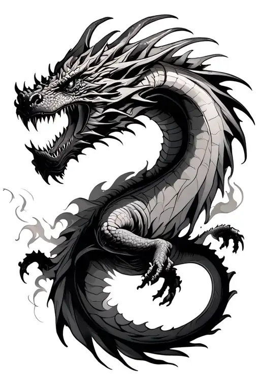 fire breathing dragon flying tattoo design idea