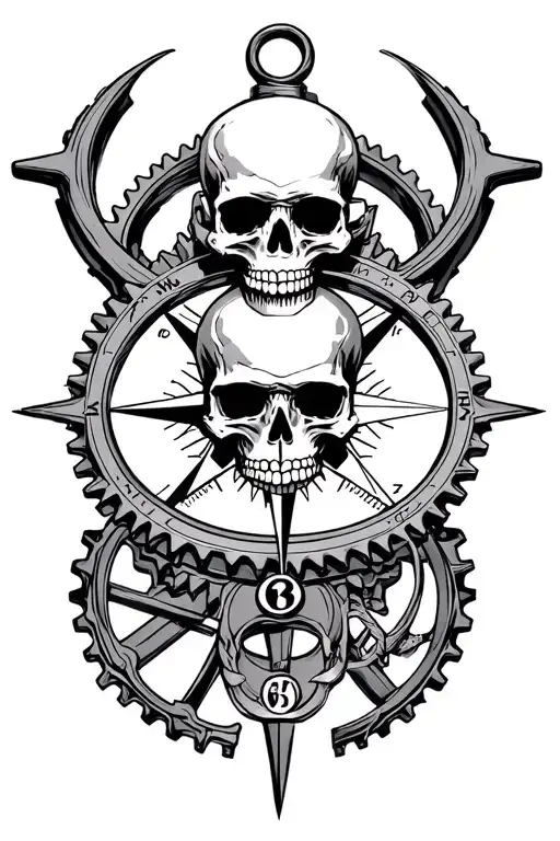 nautical cog around compass rose with sailor skull tattoo design idea