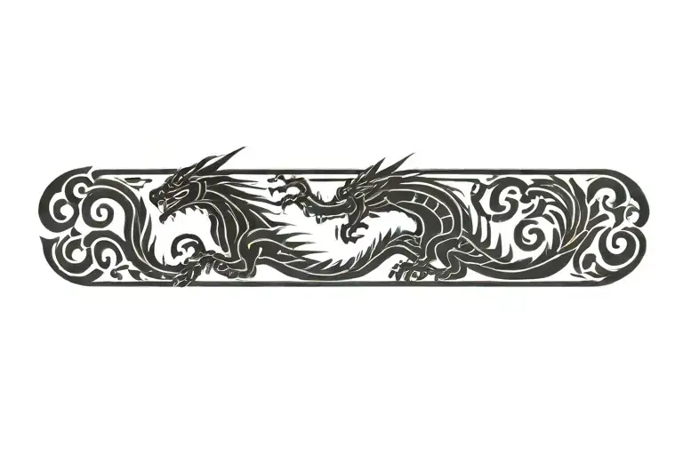 tribal pattern upper arm band dragon breathing fire tattoo design idea