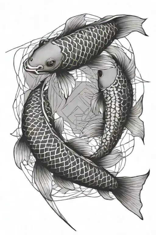 2 koi fishes swimming together tattoo design idea