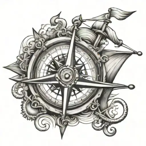 sail ship compass anchor tattoo design idea