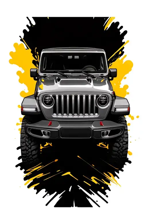 a black outline of a jeep wrangler with a yellow paint effect through it tattoo design idea