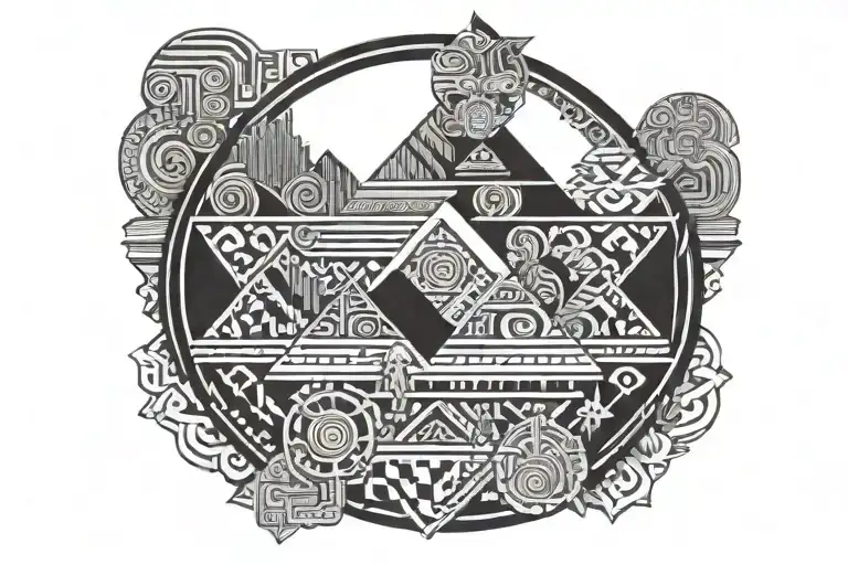 aztec pattern forming around the uploaded photo tattoo design idea