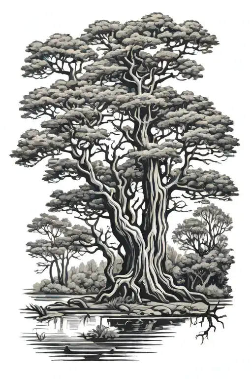 cypress tree and bayou tattoo design idea