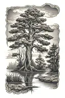 cypress tree and bayou tattoo design idea