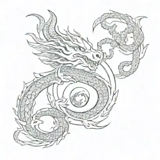 yin yang, dragon on the white side, scorpion on the black tattoo design idea