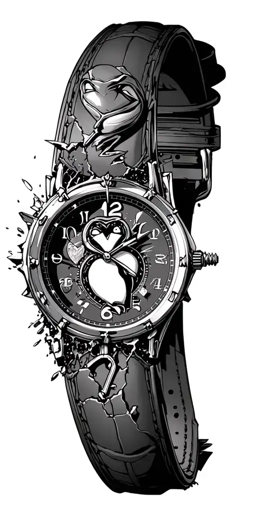A broken watch from which one turtle in the comic steal looks away a penguin key trailer the number 2 in the heart tattoo design idea