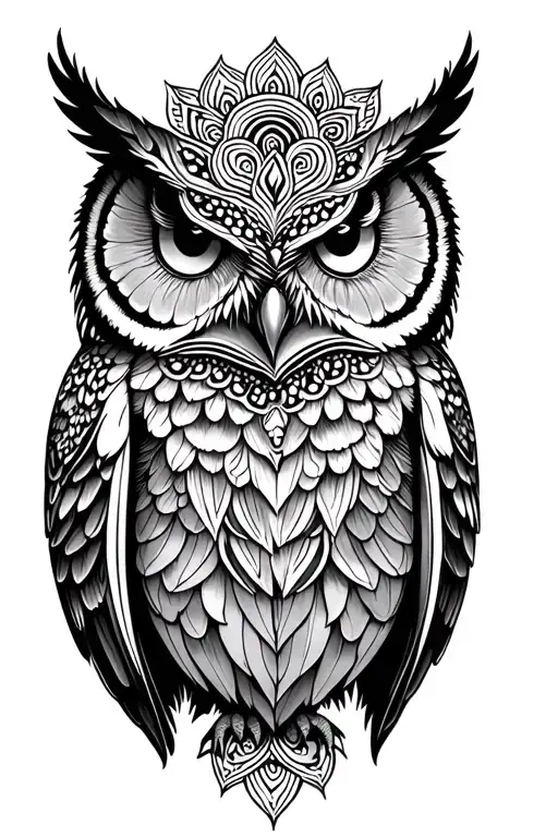 owl & mandala tattoo design idea