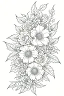 the words "everything happens for a reason" with thorns and flowers wrapping on the sides of it tattoo design idea