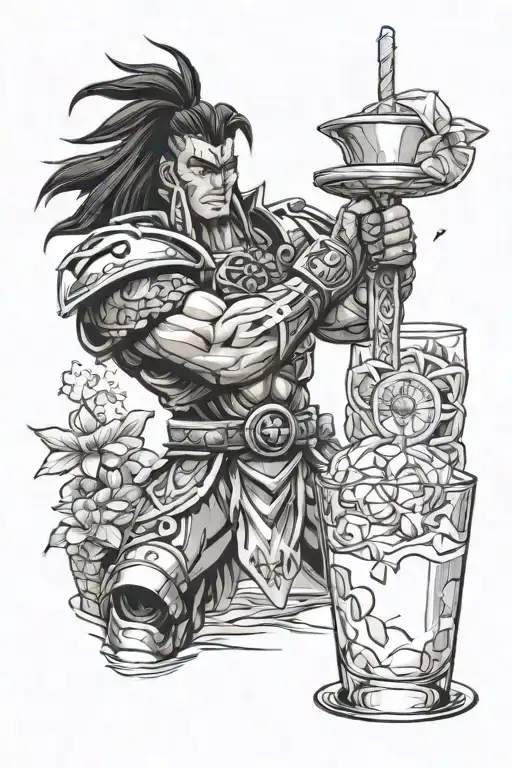 gundam Conan the barbarian with a margarita in hawaii tattoo design idea