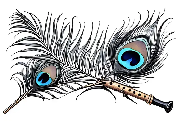peacock feather and flute tattoo design idea