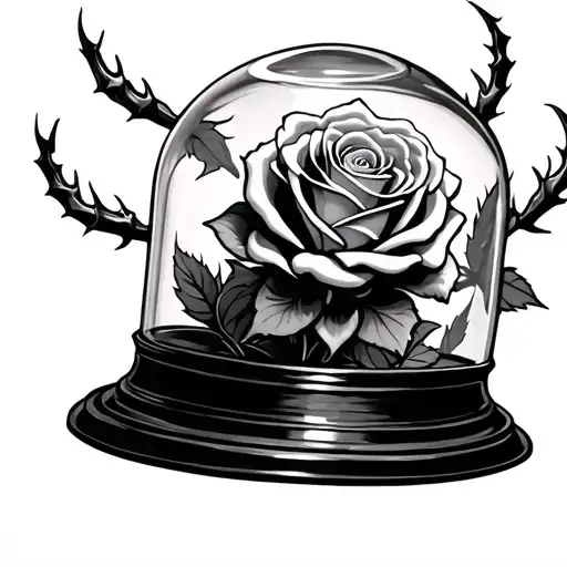 beauty and beast rose in cloche with claw marks across the cloche tattoo design idea