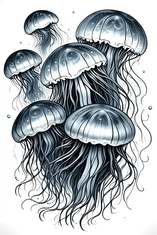 group of moon jellyfish floating tattoo design idea