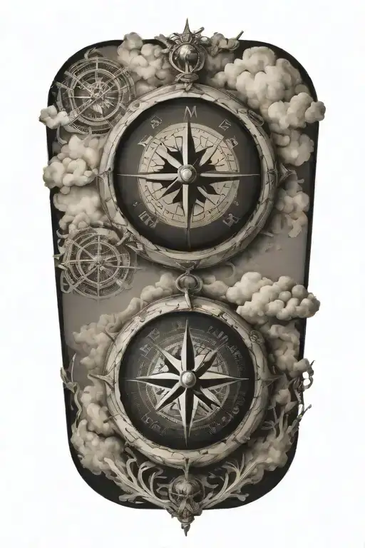map compass surrounded by clouds tattoo design idea