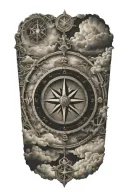 map compass surrounded by clouds tattoo design idea