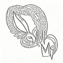bunny ears with cursive M M tattoo design idea